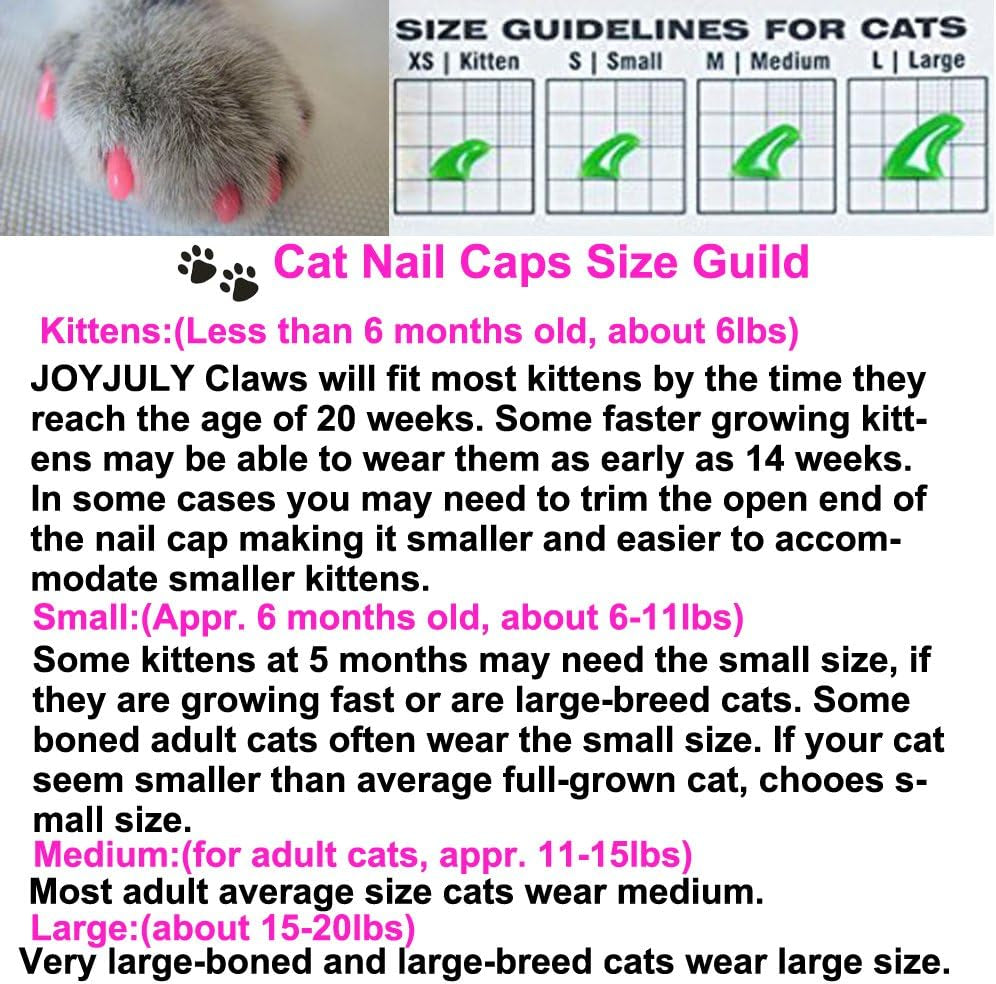 100Pcs Cat Nail Caps Pet Cat Claw Kitty Caps Control Soft Paws of 5 Different Colorful Nail Covers for Cats+ 5 Adhesive Glue+3 Applicator with Instruction, Extra Small XS