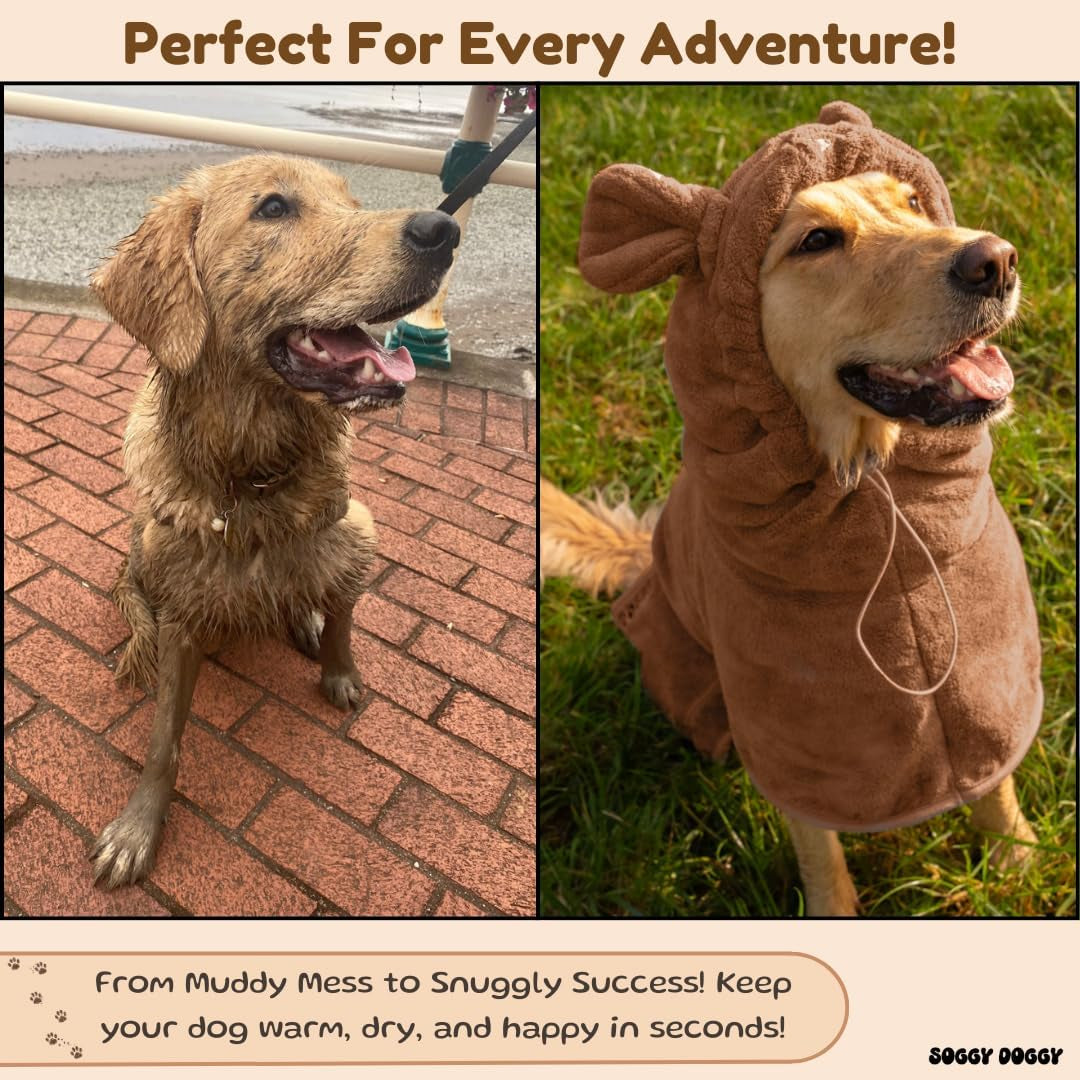 ® UK: Luxury Dog Drying Coat, Super Absorbent Microfibre Dog Drying Robe with Hood, Fast Dry in Minutes, Thick & Soft Robe - Bath, Groom & Travel, Covers Ears, All-Season Dressing Gown (L)