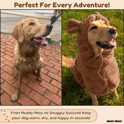 ® UK: Luxury Dog Drying Coat, Super Absorbent Microfibre Dog Drying Robe with Hood, Fast Dry in Minutes, Thick & Soft Robe - Bath, Groom & Travel, Covers Ears, All-Season Dressing Gown (L)