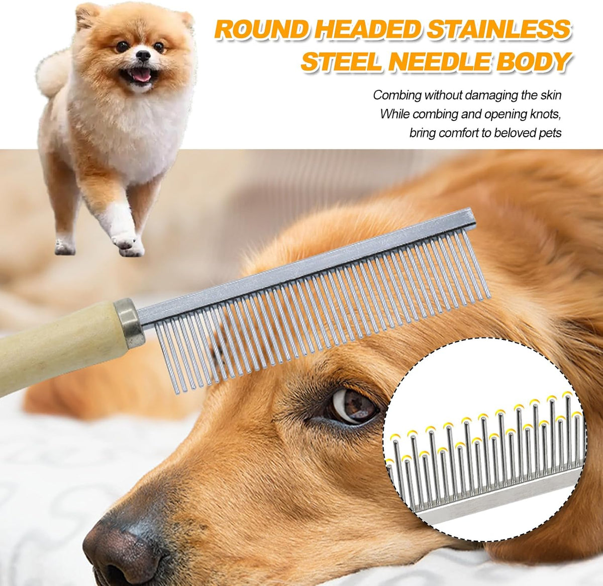 Detangling Comb for Cats Dogs, Detangling Pet Hair Grooming Circular Teeth Modified Comb for Long Short Haired Cats Pets 2 Pcs