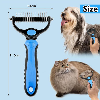 Dematting Comb for Dog and Cat, Double Sided Pet Grooming Tool Deshedding Brush, Horses Undercoat Rake for Long-Haired Pets, Removes Tangles, Mats and Loose Fur