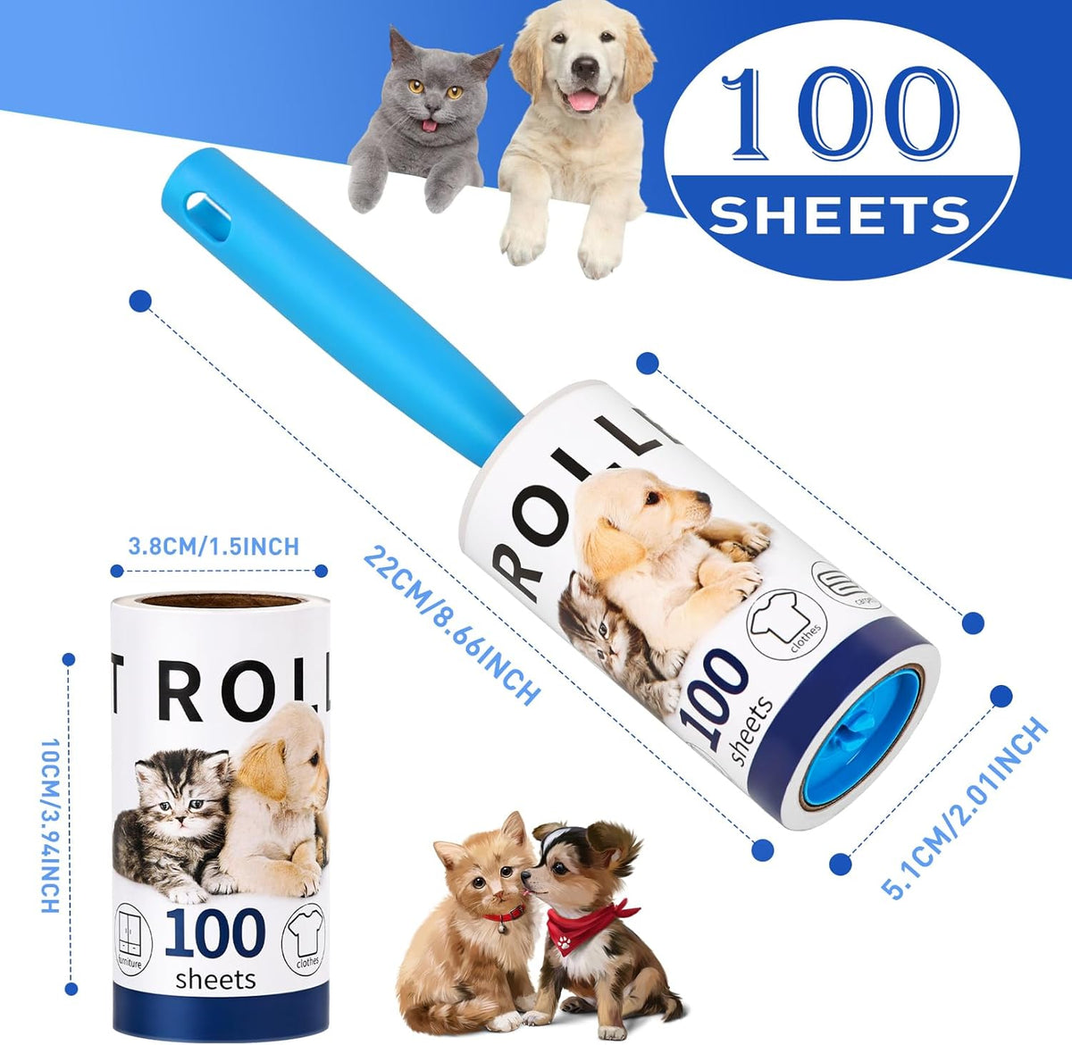 Lint Rollers for Pet Hair Remover, 600 Sheets Mega Value Set, 3 Handle with 6 Extra Sticky Lint Rollers for Pet Hair Removal, Dog and Cat Lint Remover for Clothes, Furniture, Carpet