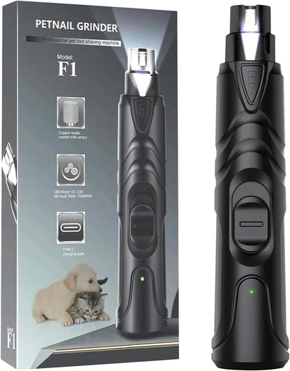 Professional Pet Nail Grinder with LED Light, Rechargeable Electric Dog Nail Trimmer, Silent Operation for Large Medium Small Dogs and Cats, Black