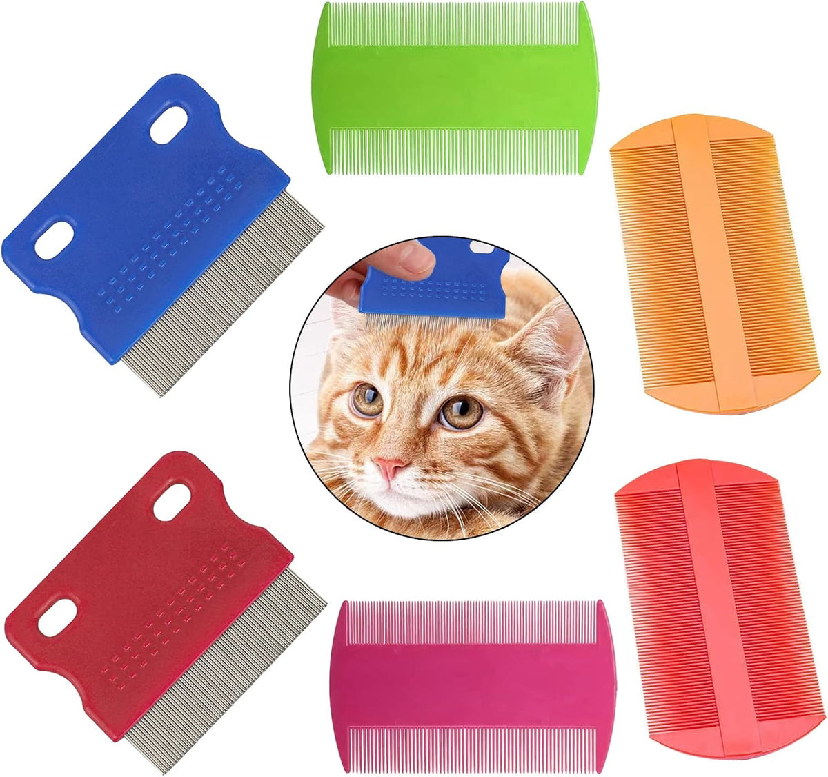6 Pcs Dog Cat Hair Removal Massaging Combs, Dandruff & Stain Remover (Random Colour)