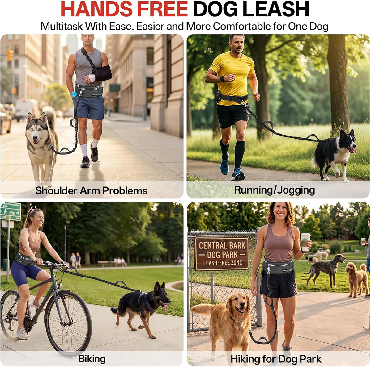 Hands Free Dog Lead 108Kg Heavy Duty Bungee Leash with Bum Bag