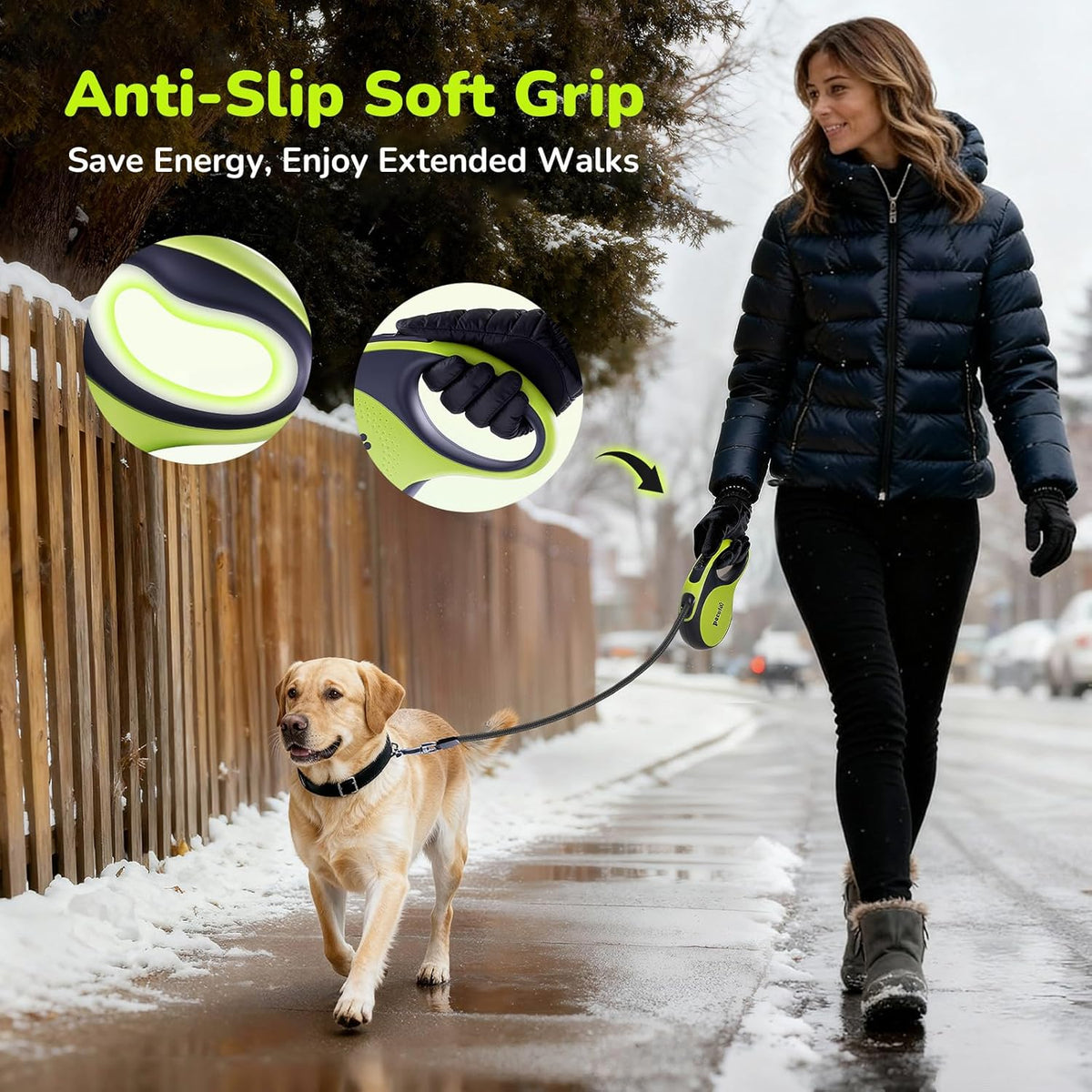 5M Retractable Dog Lead with Chew-Proof Cable, One-Button Control & Tangle-Free, Sturdy Nylon Lead with Reflective Strips, Ergonomic Handle, Extendable Dog Lead for Medium Large Dogs up to 50 Kg