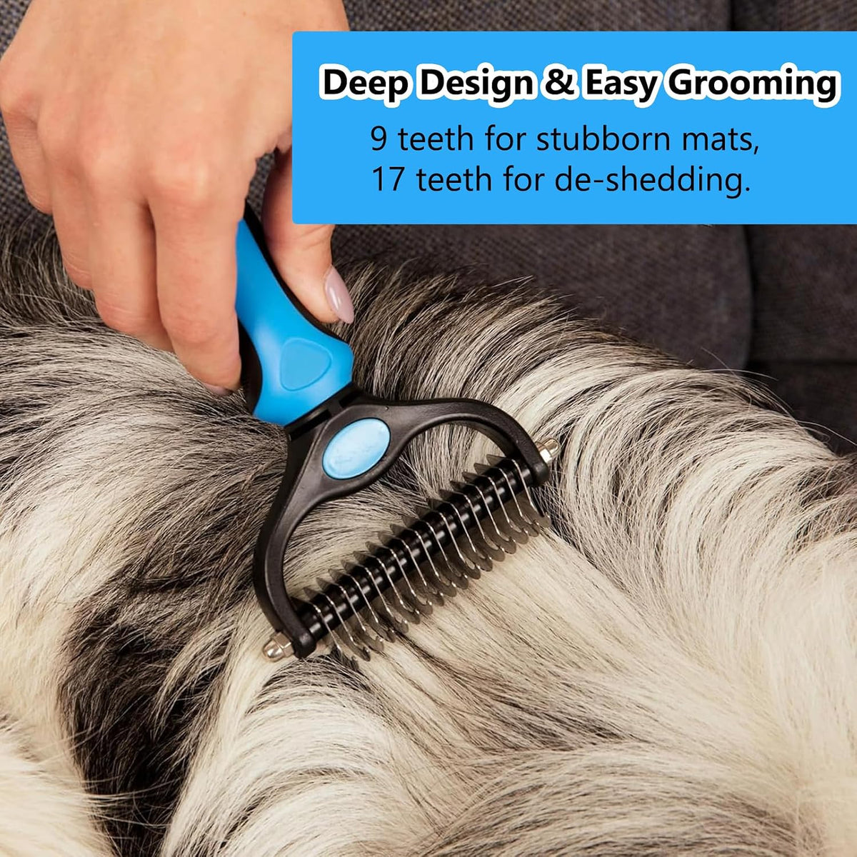 Dematting Comb for Dog and Cat, Double Sided Pet Grooming Tool Deshedding Brush, Horses Undercoat Rake for Long-Haired Pets, Removes Tangles, Mats and Loose Fur