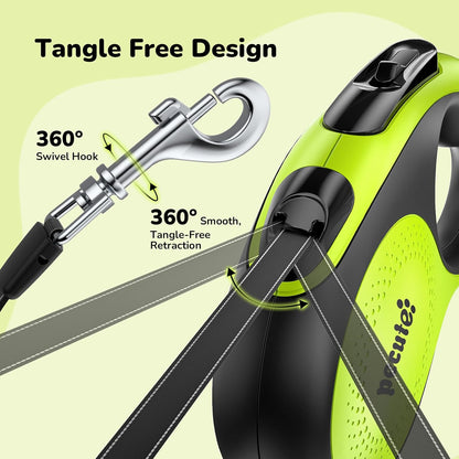 5M Retractable Dog Lead with Chew-Proof Cable, One-Button Control & Tangle-Free, Sturdy Nylon Lead with Reflective Strips, Ergonomic Handle, Extendable Dog Lead for Medium Large Dogs up to 50 Kg