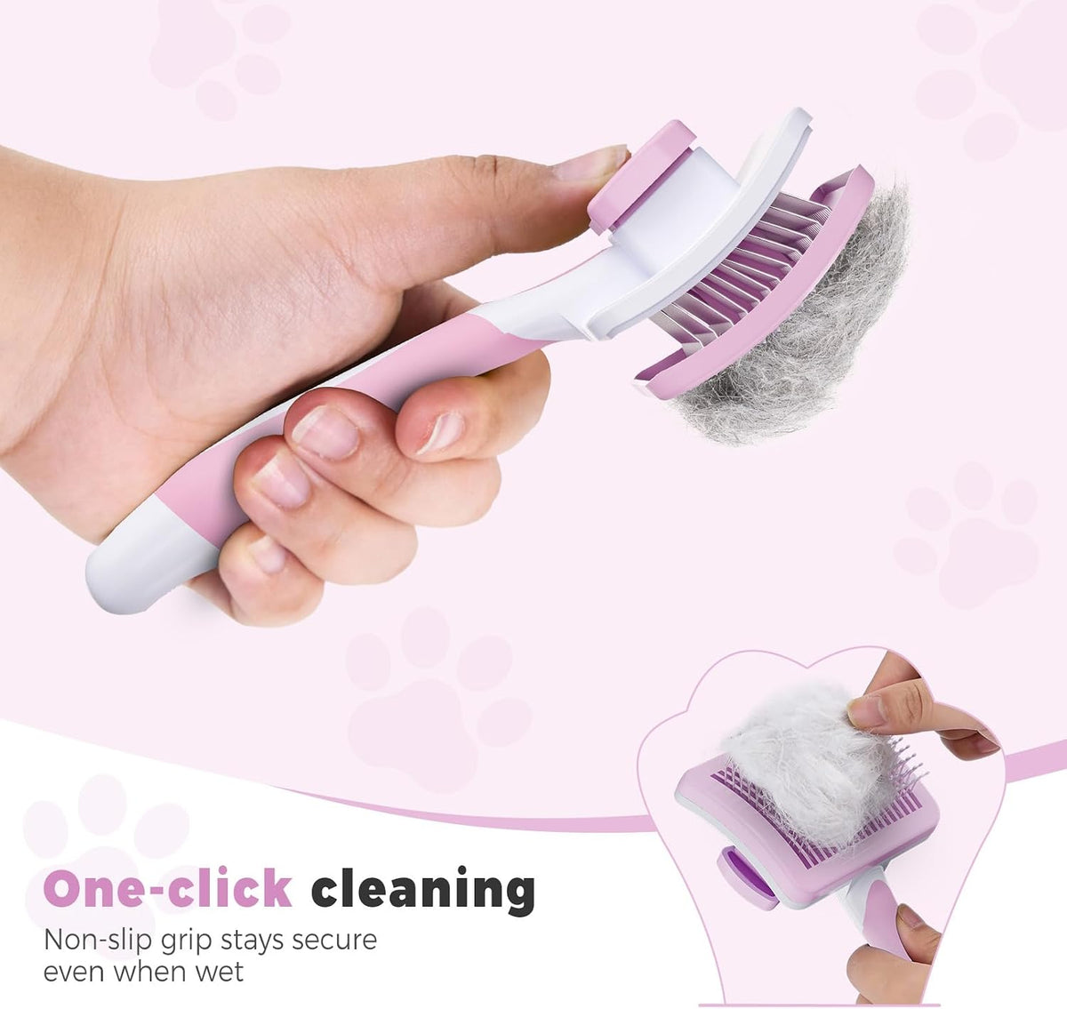 Cat Brush Dog Brush, Self-Cleaning, for Long and Short Hair, Pink