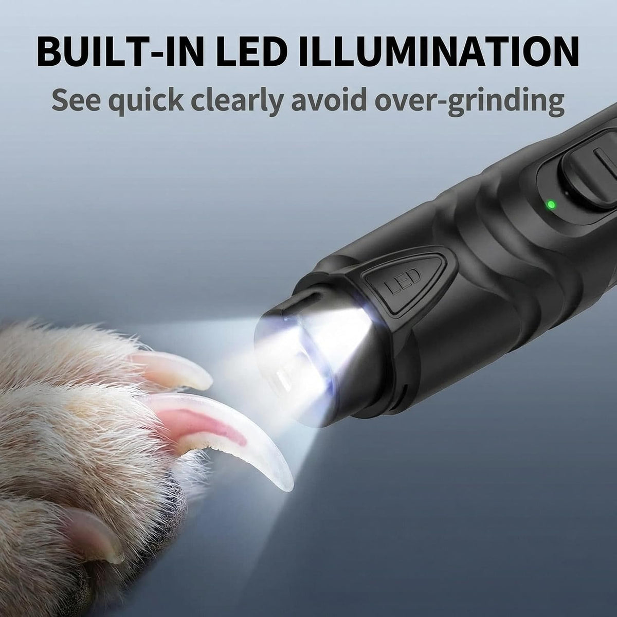 Professional Pet Nail Grinder with LED Light, Rechargeable Electric Dog Nail Trimmer, Silent Operation for Large Medium Small Dogs and Cats, Black