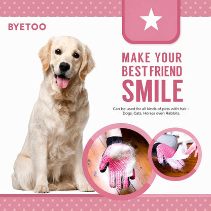 Pet Dog Cat Grooming Glove,Gentle Deshedding Brush Glove,Efficient Pet Hair Remover Mitt,Massage Tool with Enhanced Five Finger Design,For Dogs,Cats,Rabbits,Horses with Long/Short Fur,1 Pair