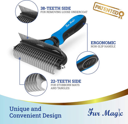 Deshedding & Dematting Comb, Grooming Brush 2-In-1 Undercoat Rake
