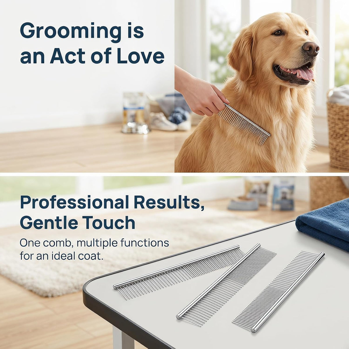 Professional Metal Pet Comb, Stainless Steel Pets Grooming Comb