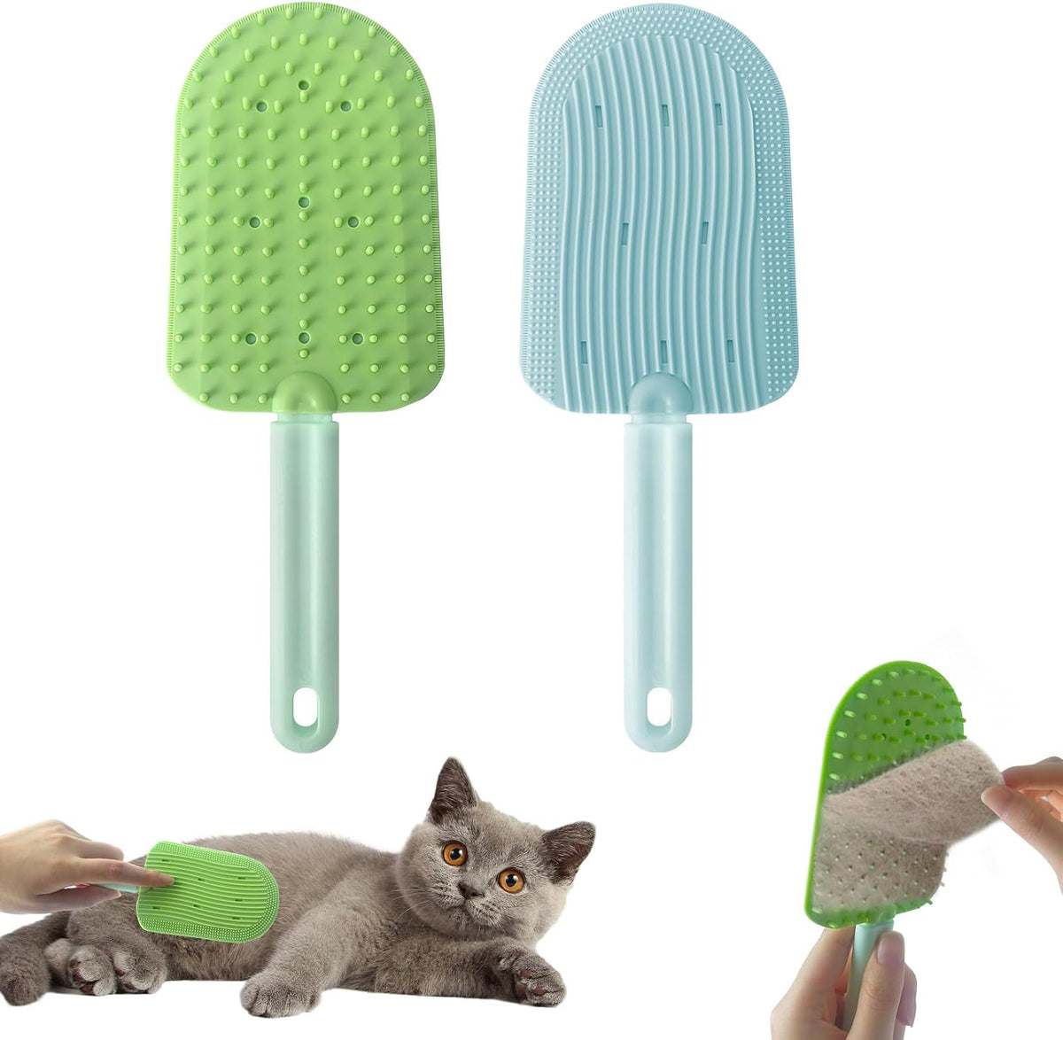 2Pcs Cat Tongue Comb and Brush - Upgraded Washable Silicone Pet Brushes for Long or Short Haired Cats, Multifunctional Grooming Brush, Easily Removes Fur