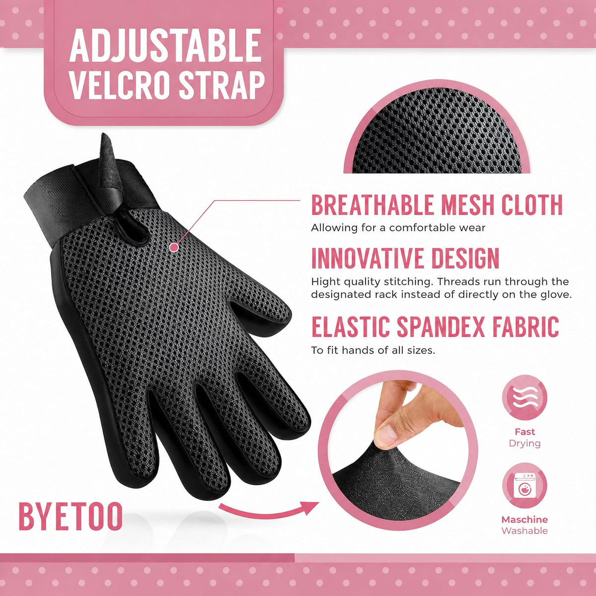 Pet Dog Cat Grooming Glove,Gentle Deshedding Brush Glove,Efficient Pet Hair Remover Mitt,Massage Tool with Enhanced Five Finger Design,For Dogs,Cats,Rabbits,Horses with Long/Short Fur,1 Pair