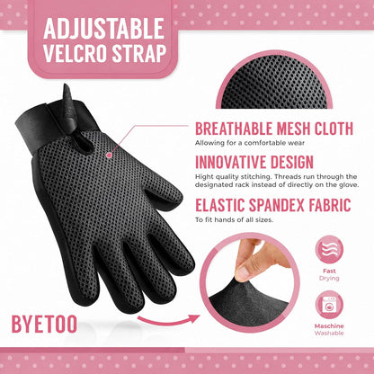 Pet Dog Cat Grooming Glove,Gentle Deshedding Brush Glove,Efficient Pet Hair Remover Mitt,Massage Tool with Enhanced Five Finger Design,For Dogs,Cats,Rabbits,Horses with Long/Short Fur,1 Pair