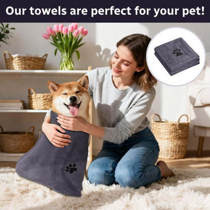 2 Pcs Microfiber Dog Towel, Soft Luxury Super Absorbent Dog Towel, Dries Pets Quickly, Machine Wash, Hand Washing and Dry, Bath Towel for All Breeds Dogs and Cats (75X35Cm, Grey)