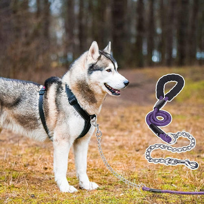 anti Chew Dog Lead - Heavy Duty Rope Dog Leash with No Bite Chain and Soft Padded Handle, No Tangle Strong Leash with Reflective Threads
