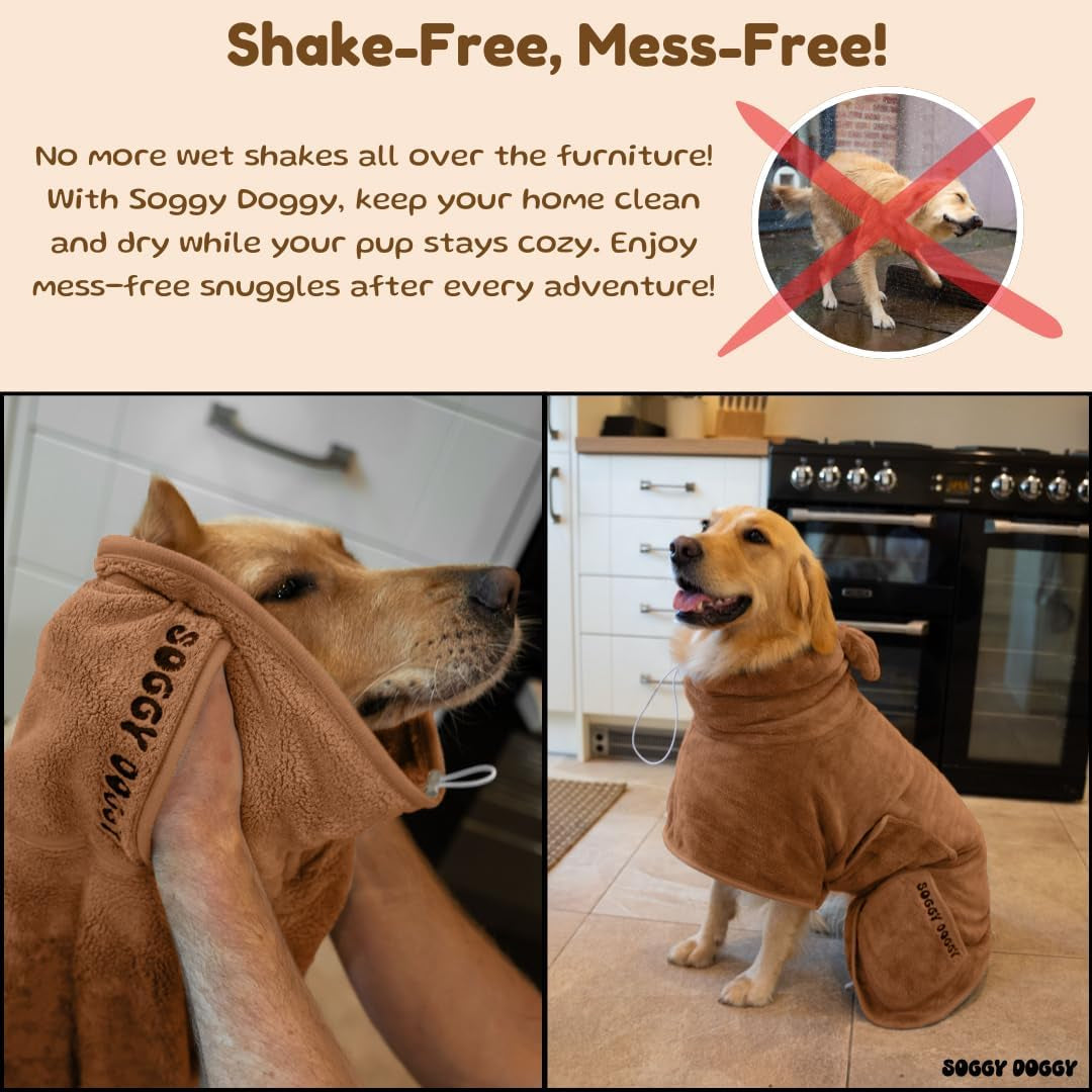 ® UK: Luxury Dog Drying Coat, Super Absorbent Microfibre Dog Drying Robe with Hood, Fast Dry in Minutes, Thick & Soft Robe - Bath, Groom & Travel, Covers Ears, All-Season Dressing Gown (L)