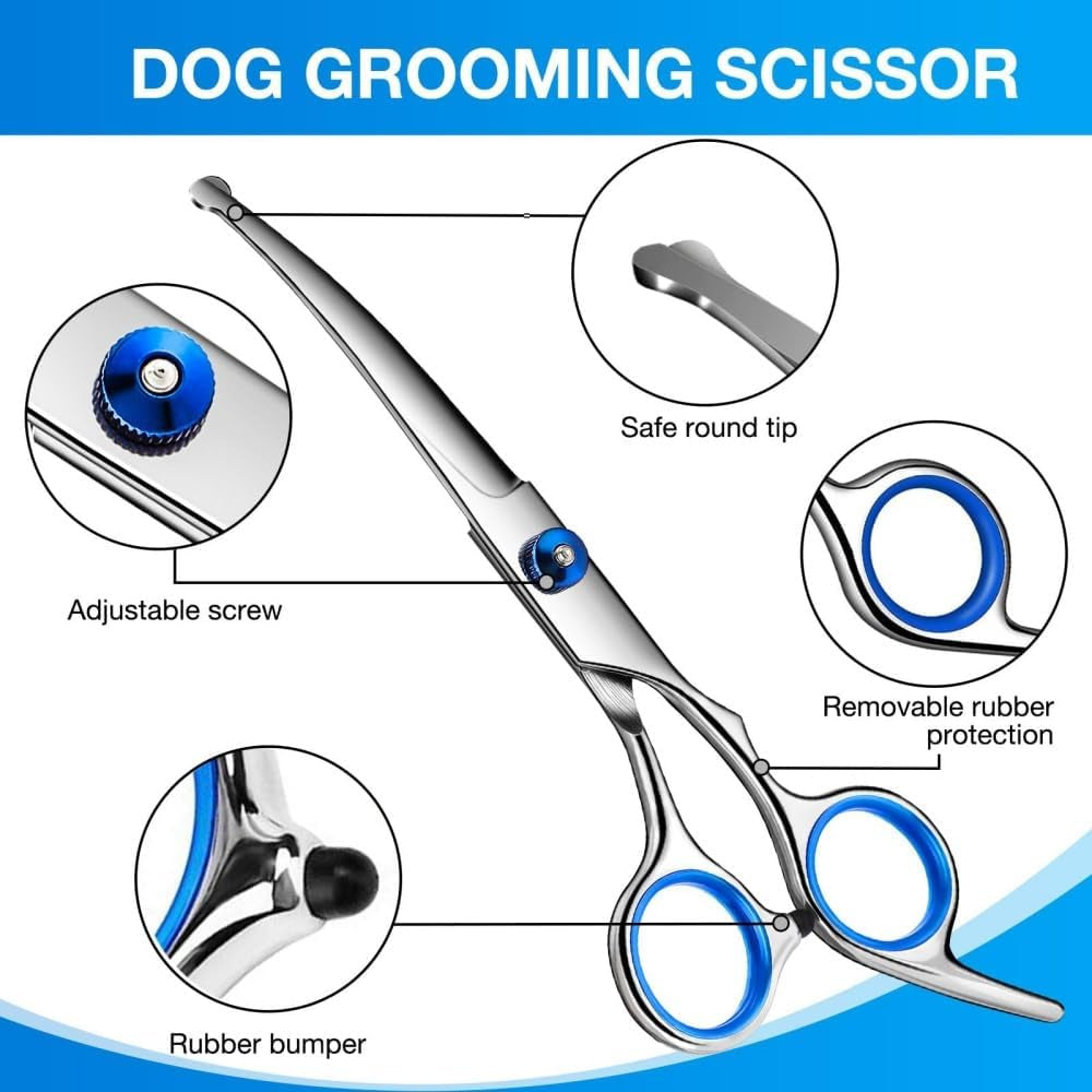 1Pc Professional Grooming with Safety round Tips, Sharp and Heavy-Duty Pet Grooming Shears for Cats, Curvedscissor