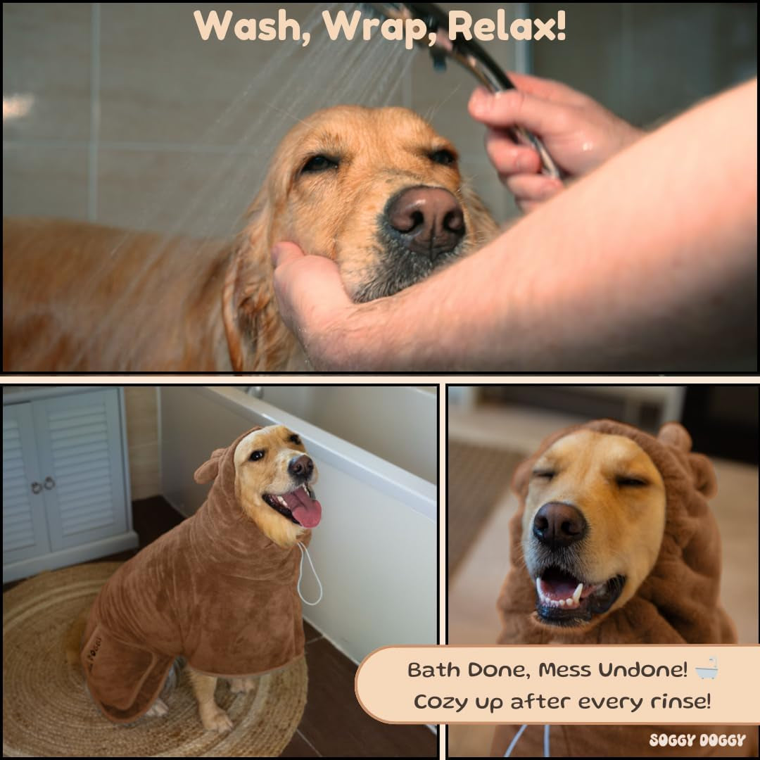 ® UK: Luxury Dog Drying Coat, Super Absorbent Microfibre Dog Drying Robe with Hood, Fast Dry in Minutes, Thick & Soft Robe - Bath, Groom & Travel, Covers Ears, All-Season Dressing Gown (L)