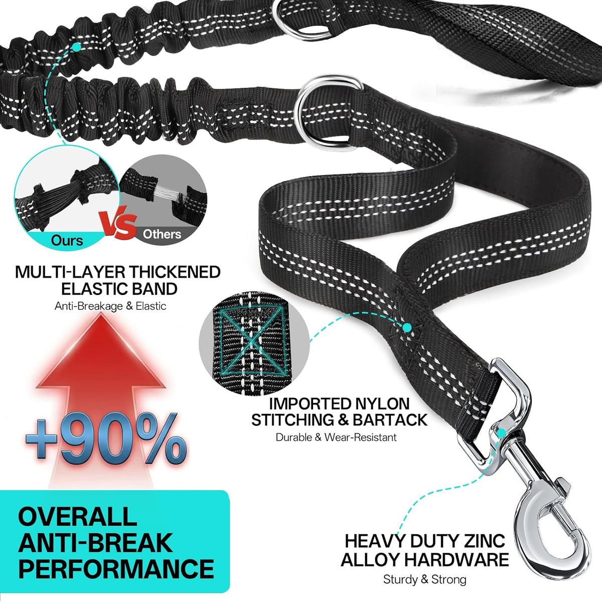 Hands Free Dog Lead 108Kg Heavy Duty Bungee Leash with Bum Bag