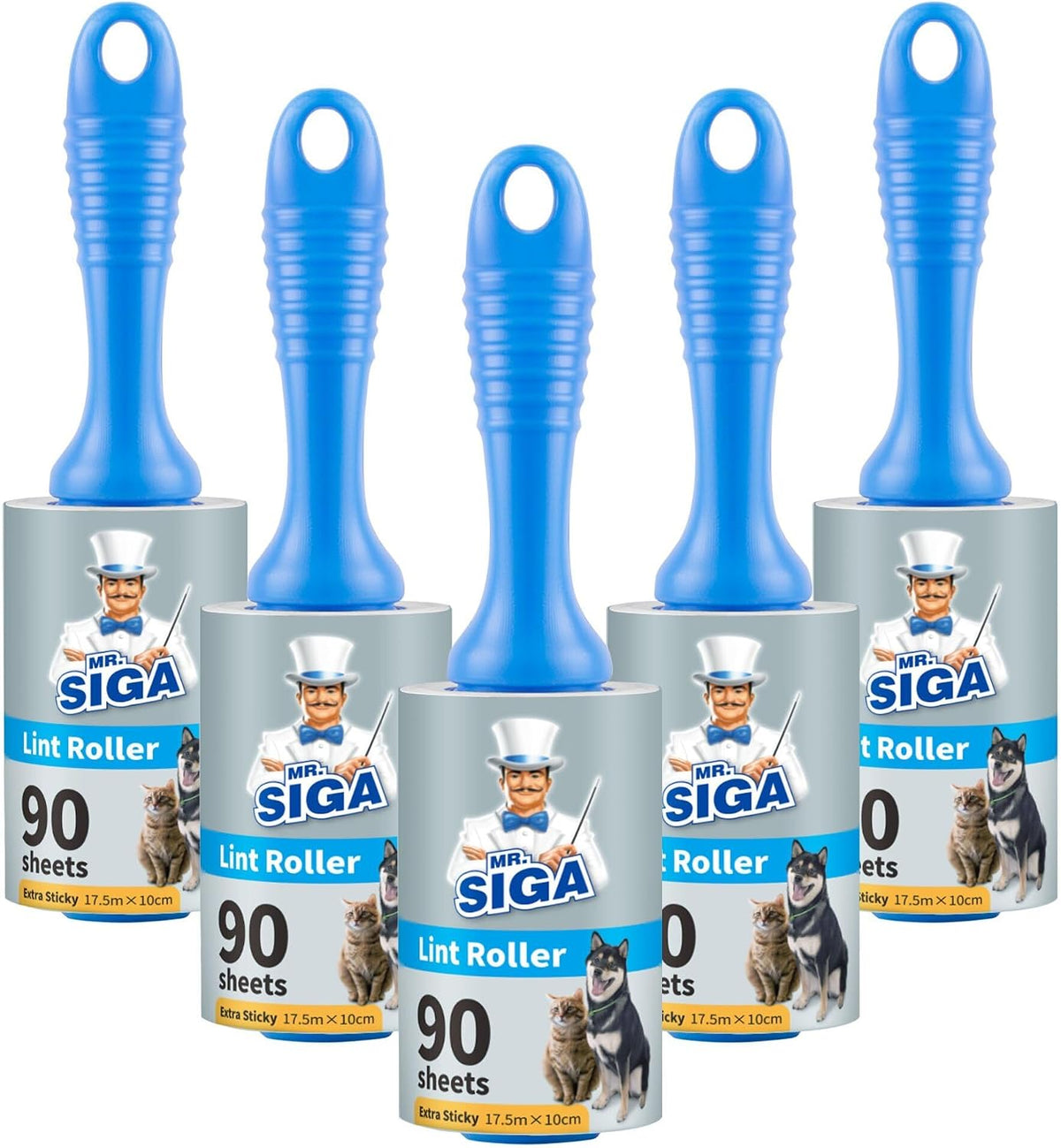 Extra Sticky Lint Roller Pet Hair Remover, 5 Pack, Blue