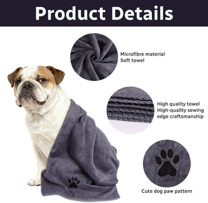 2 Pcs Microfiber Dog Towel, Soft Luxury Super Absorbent Dog Towel, Dries Pets Quickly, Machine Wash, Hand Washing and Dry, Bath Towel for All Breeds Dogs and Cats (75X35Cm, Grey)