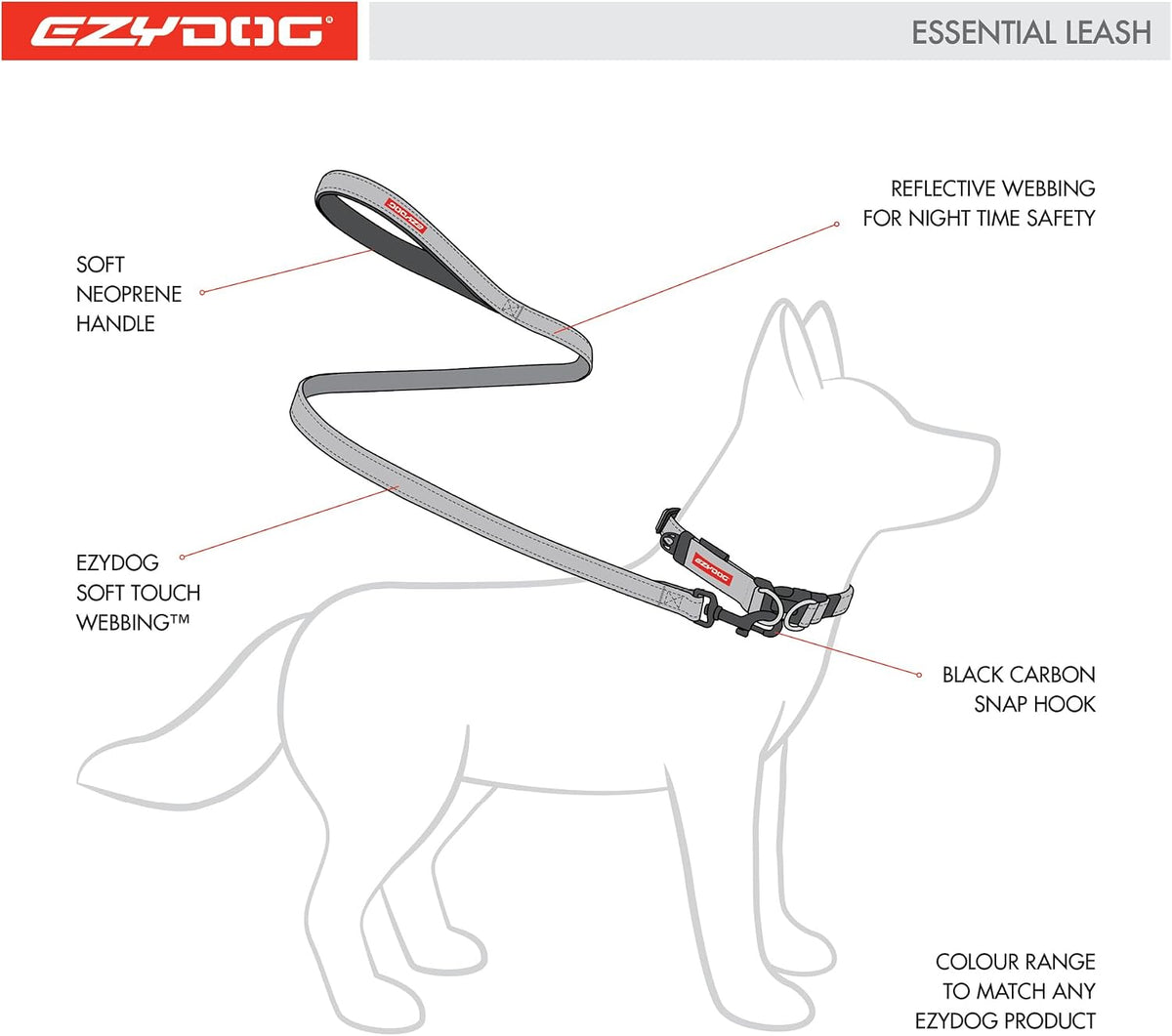 Essential Soft Webbing Lead with Neoprene Handle, Reflective, Tough Nylon, Carbon Snap Clip (120Cm, Khaki)