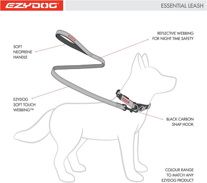 Essential Soft Webbing Lead with Neoprene Handle, Reflective, Tough Nylon, Carbon Snap Clip (120Cm, Khaki)