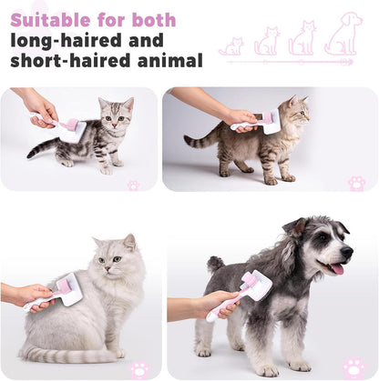 Cat Brush Dog Brush, Self-Cleaning, for Long and Short Hair, Pink