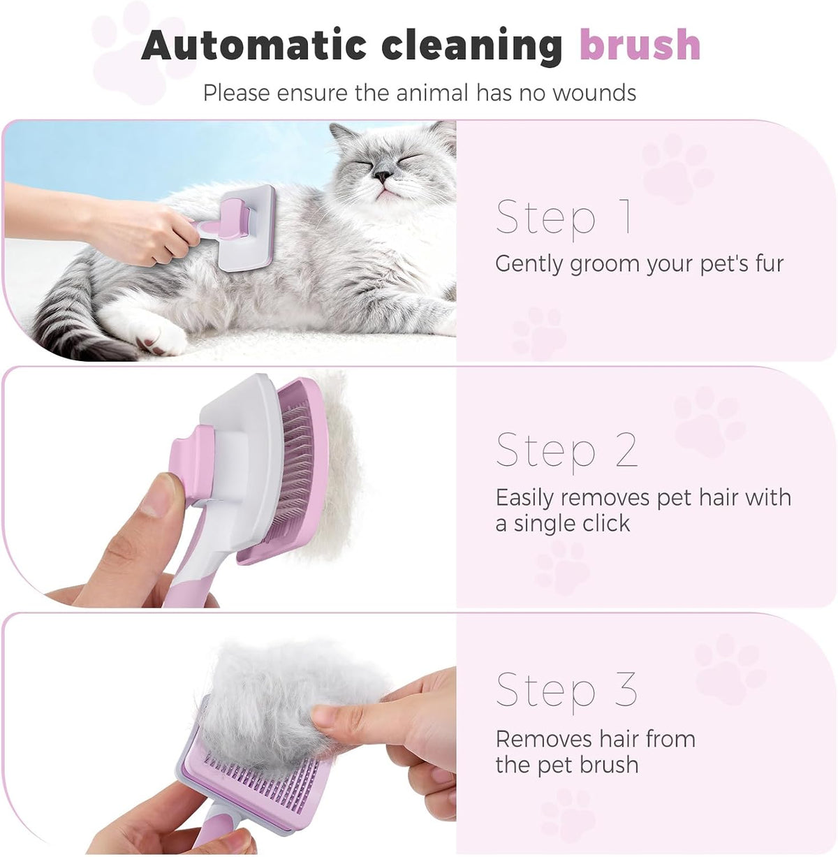 Cat Brush Dog Brush, Self-Cleaning, for Long and Short Hair, Pink