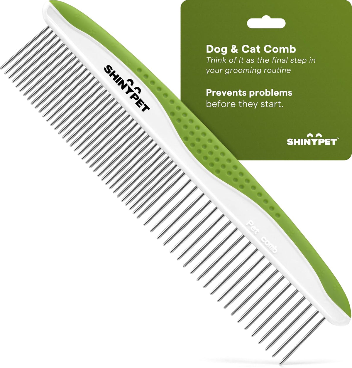 Dog & Cat Comb – Removes Tangles, Knots, and Matted Fur – Grooming Tool with Stainless Steel Teeth and Non-Slip Handle – Best Pet Hair Comb for Home Grooming Kit – Includes Ebook Guide