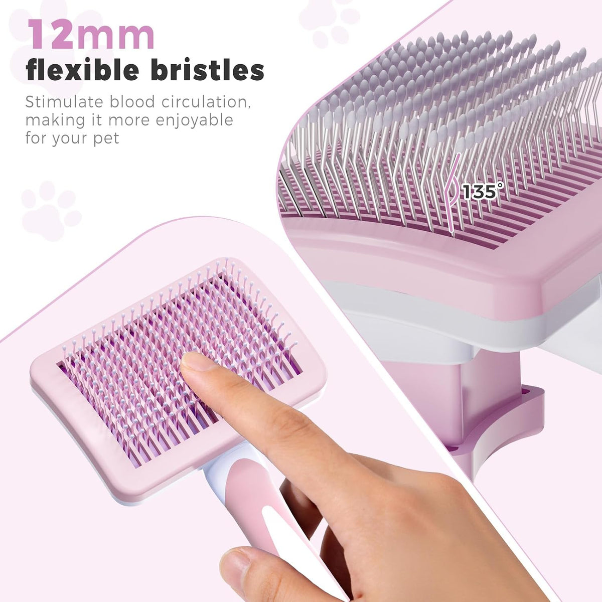 Cat Brush Dog Brush, Self-Cleaning, for Long and Short Hair, Pink