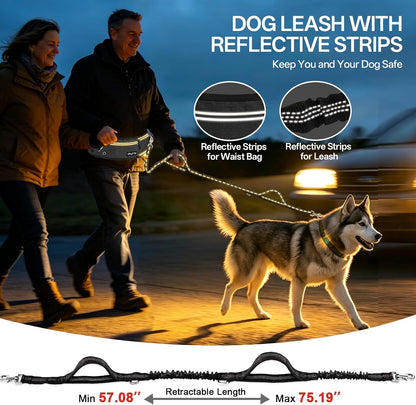 Hands Free Dog Lead 108Kg Heavy Duty Bungee Leash with Bum Bag