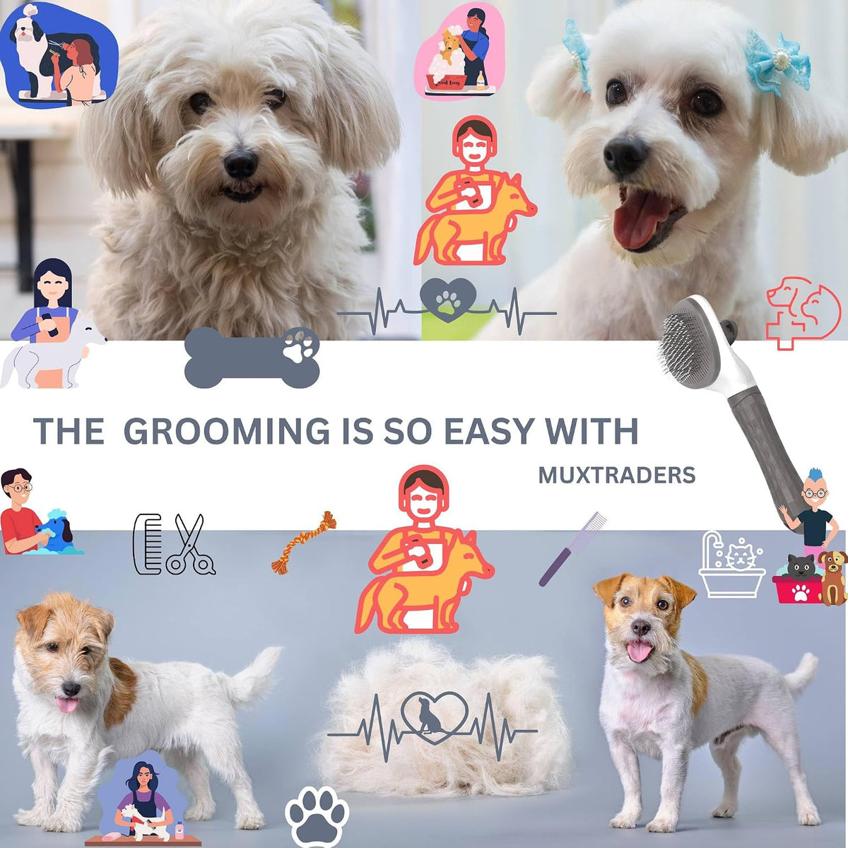 Muxtraders Cat Brush for Shedding - Grooming Comb for Kittens and Puppies, Removes Mats and Tangles, Long or Short Haired Indoor Pets