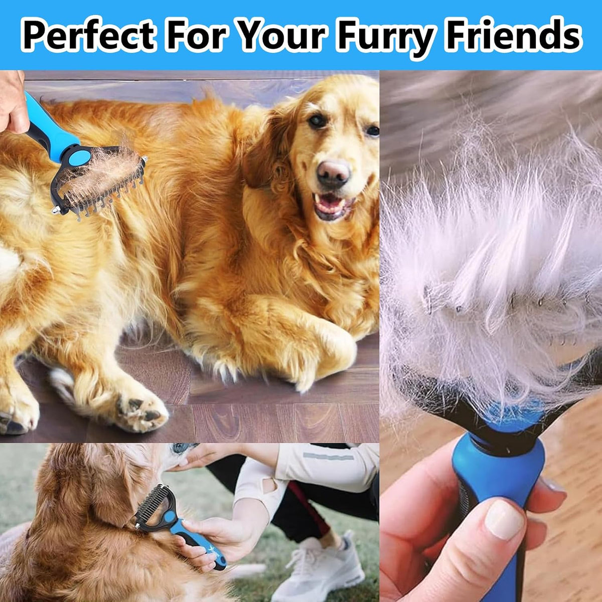 Dematting Comb for Dog and Cat, Double Sided Pet Grooming Tool Deshedding Brush, Horses Undercoat Rake for Long-Haired Pets, Removes Tangles, Mats and Loose Fur