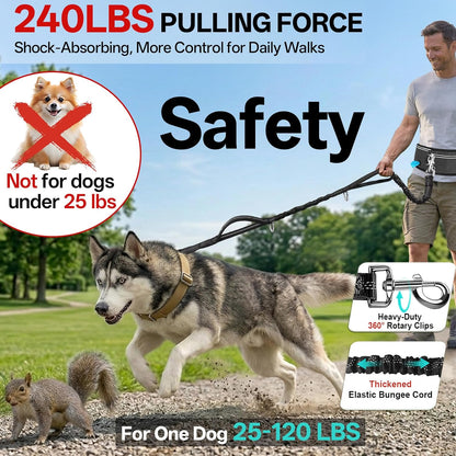 Hands Free Dog Lead 108Kg Heavy Duty Bungee Leash with Bum Bag