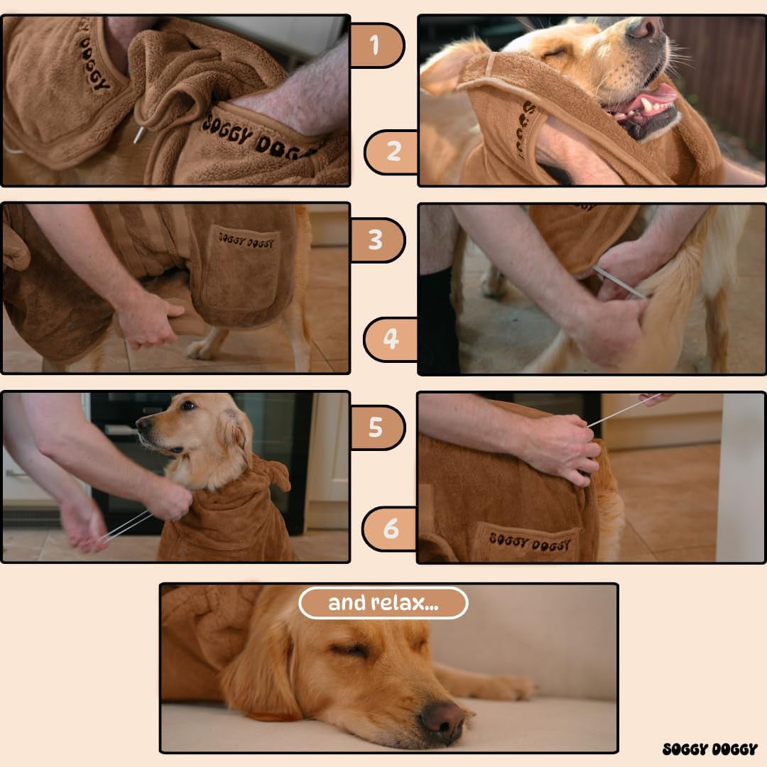 ® UK: Luxury Dog Drying Coat, Super Absorbent Microfibre Dog Drying Robe with Hood, Fast Dry in Minutes, Thick & Soft Robe - Bath, Groom & Travel, Covers Ears, All-Season Dressing Gown (L)