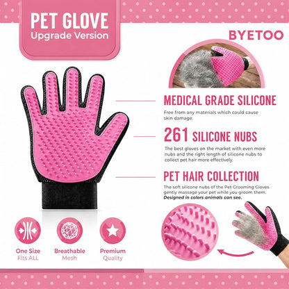 Pet Dog Cat Grooming Glove,Gentle Deshedding Brush Glove,Efficient Pet Hair Remover Mitt,Massage Tool with Enhanced Five Finger Design,For Dogs,Cats,Rabbits,Horses with Long/Short Fur,1 Pair