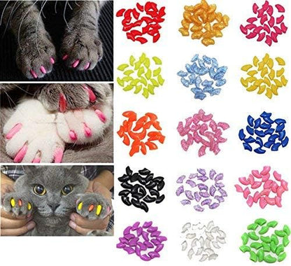 100Pcs Cat Nail Caps Pet Cat Claw Kitty Caps Control Soft Paws of 5 Different Colorful Nail Covers for Cats+ 5 Adhesive Glue+3 Applicator with Instruction, Extra Small XS