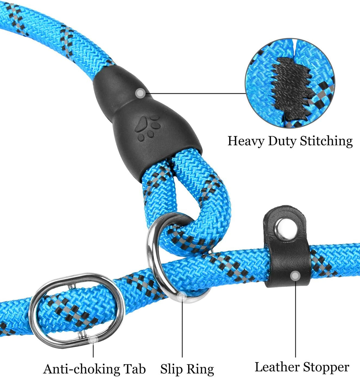 Slip Lead for Dogs No Pull Training Lead 1.8M Reflective Dog Lead with Padded Handle & Anti-Choke Stopper, S/M/L for Small Medium Large Dogs
