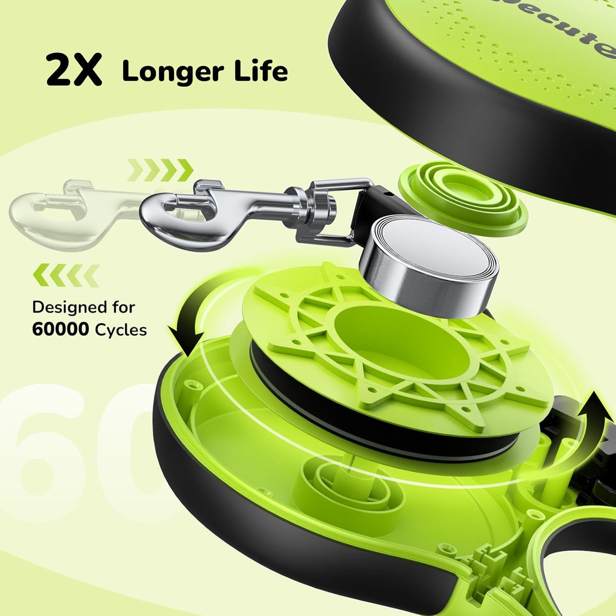 5M Retractable Dog Lead with Chew-Proof Cable, One-Button Control & Tangle-Free, Sturdy Nylon Lead with Reflective Strips, Ergonomic Handle, Extendable Dog Lead for Medium Large Dogs up to 50 Kg