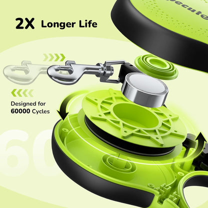 5M Retractable Dog Lead with Chew-Proof Cable, One-Button Control & Tangle-Free, Sturdy Nylon Lead with Reflective Strips, Ergonomic Handle, Extendable Dog Lead for Medium Large Dogs up to 50 Kg