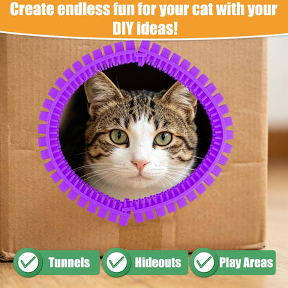 Cat Self Groomer Arch for Cardboard Boxes, DIY Tunnel Self-Grooming Brush Hole with Positioner Reduces Shedding Massage & Rubbing Toy for Indoor Cat Enrichment Fits Hideout Play Condo (Purple)