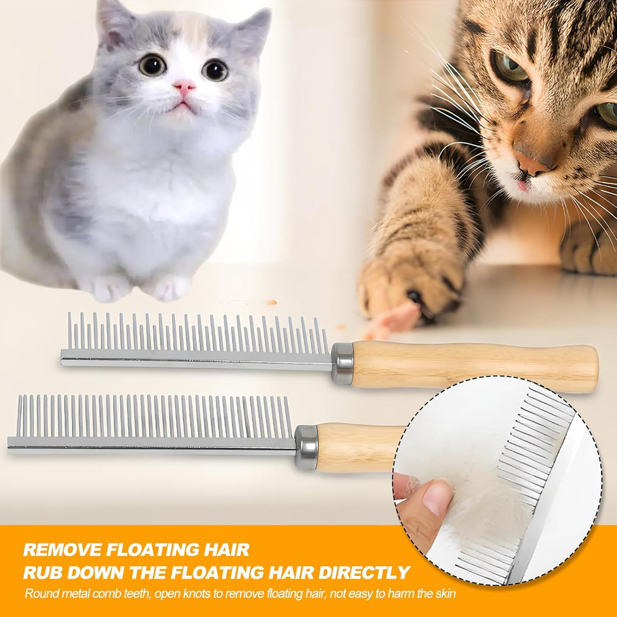 Detangling Comb for Cats Dogs, Detangling Pet Hair Grooming Circular Teeth Modified Comb for Long Short Haired Cats Pets 2 Pcs