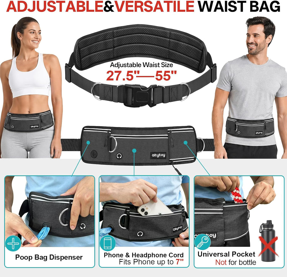 Hands Free Dog Lead 108Kg Heavy Duty Bungee Leash with Bum Bag