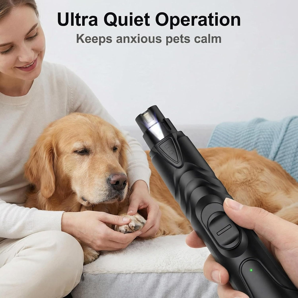 Professional Pet Nail Grinder with LED Light, Rechargeable Electric Dog Nail Trimmer, Silent Operation for Large Medium Small Dogs and Cats, Black