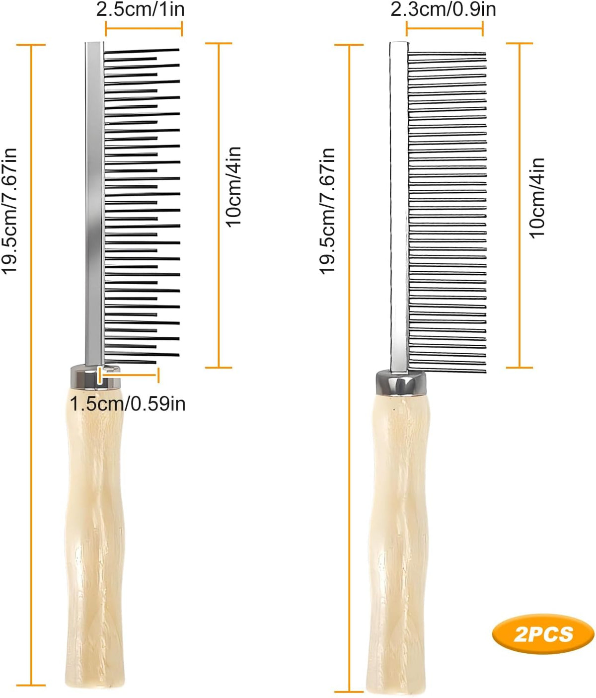Detangling Comb for Cats Dogs, Detangling Pet Hair Grooming Circular Teeth Modified Comb for Long Short Haired Cats Pets 2 Pcs