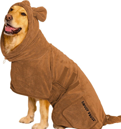 ® UK: Luxury Dog Drying Coat, Super Absorbent Microfibre Dog Drying Robe with Hood, Fast Dry in Minutes, Thick & Soft Robe - Bath, Groom & Travel, Covers Ears, All-Season Dressing Gown (L)